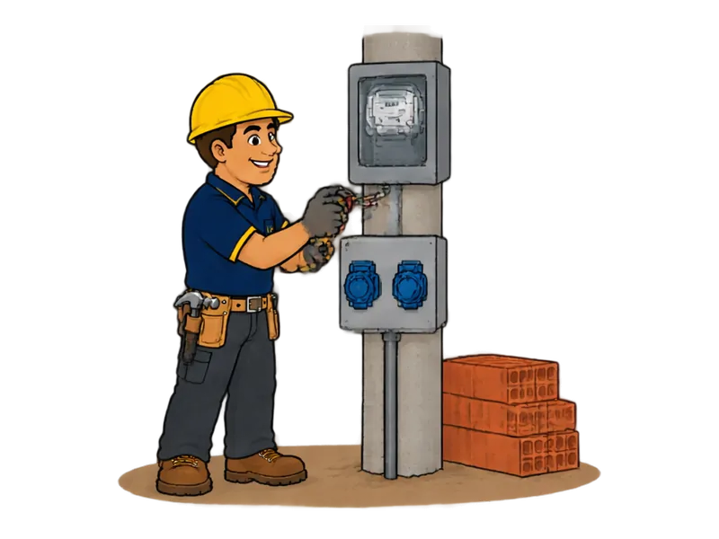 Desenho do técnico do Doutor na Obra fazendo instalação de poste e padrão provisório para obra