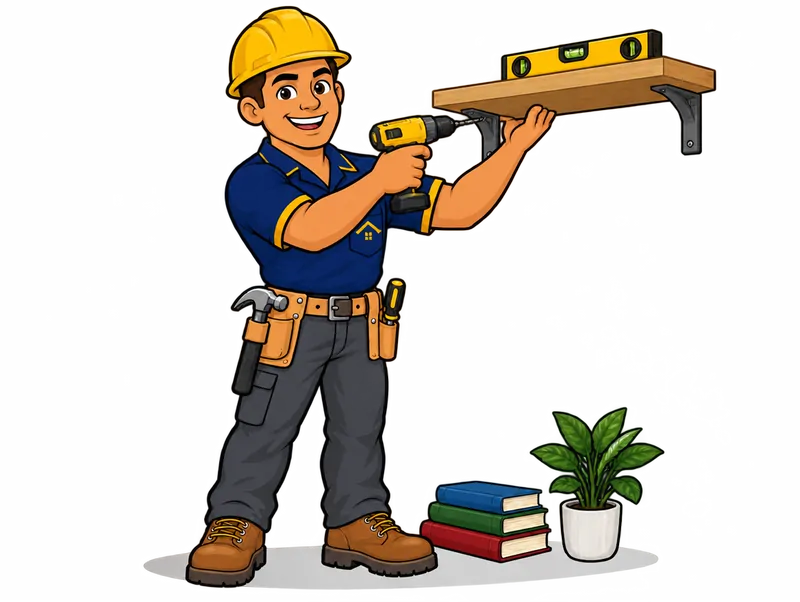 Desenho do técnico do Doutor na Obra fazendo instalação de prateleiras