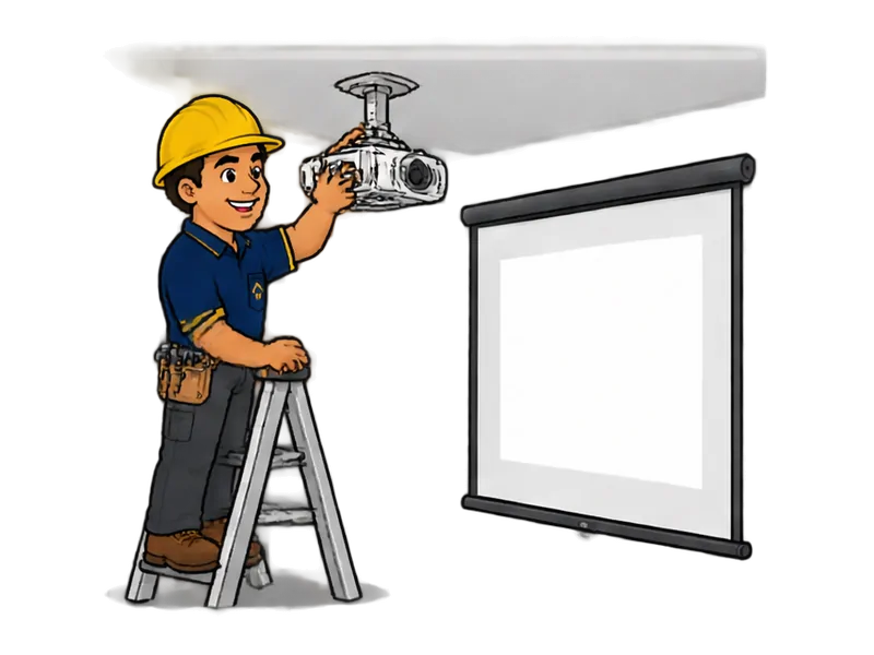 Desenho do técnico do Doutor na Obra fazendo instalação de projetor