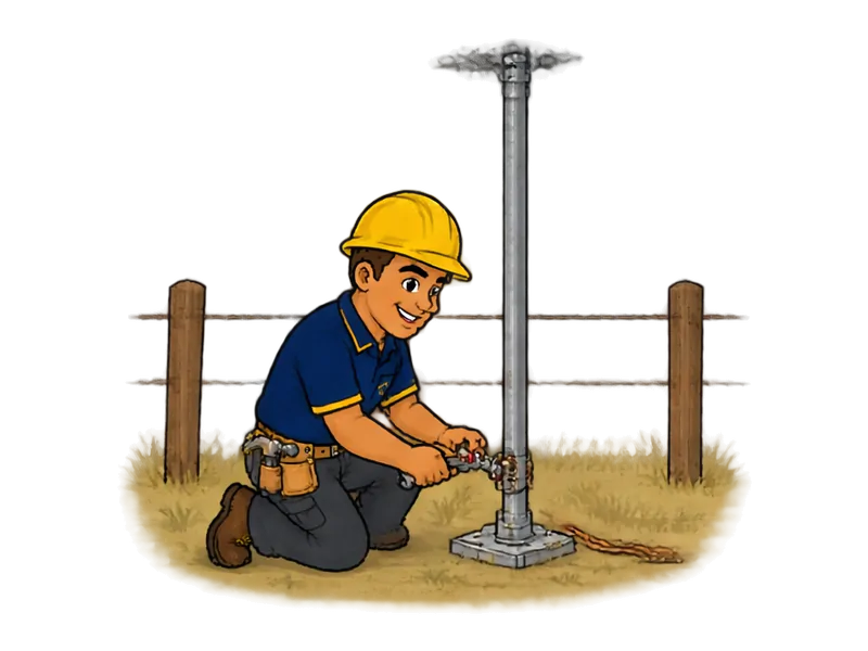 Desenho do técnico do Doutor na Obra fazendo instalação de proteção contra raios em áreas rurais e antenas