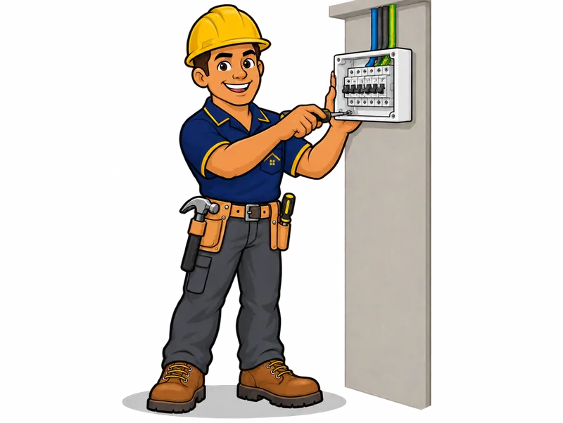 Desenho do técnico do Doutor na Obra fazendo instalação de quadro de energia