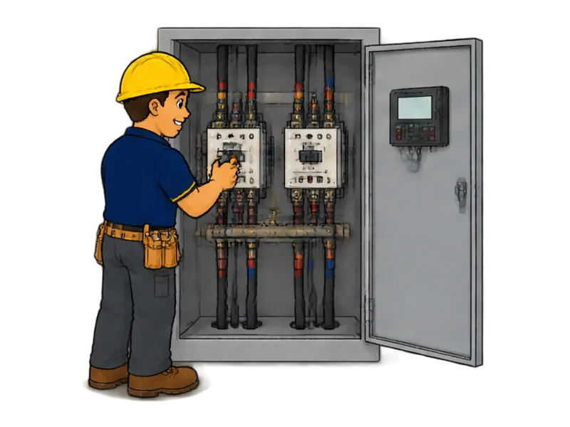 Desenho do técnico do Doutor na Obra fazendo instalação de quadro de transferência automática