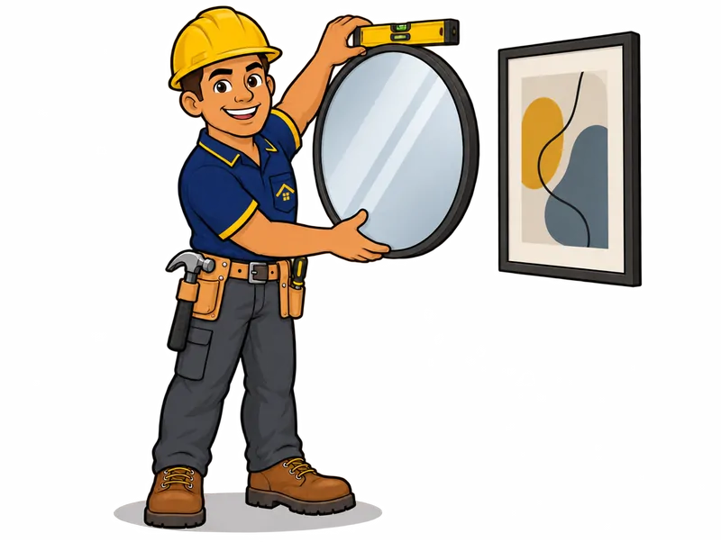 Desenho do técnico do Doutor na Obra fazendo instalação de quadros e espelhos