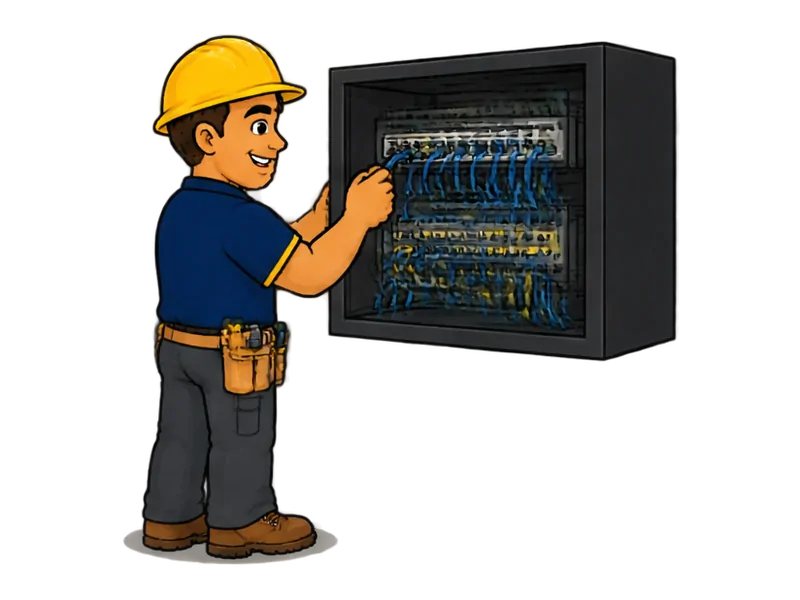 Desenho do técnico do Doutor na Obra fazendo instalação de rack e patch panel