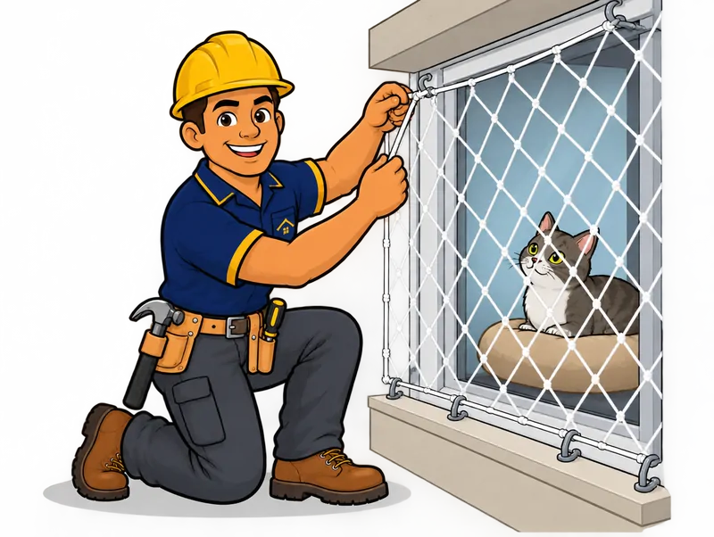 Desenho do técnico do Doutor na Obra fazendo instalação de rede de proteção