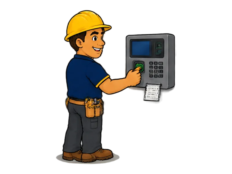 Desenho do técnico do Doutor na Obra fazendo instalação de relógio de ponto biométrico