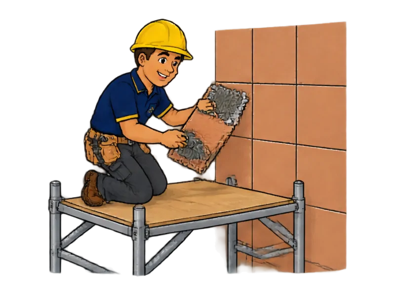 Desenho do técnico do Doutor na Obra fazendo instalação de revestimento cerâmico em fachada