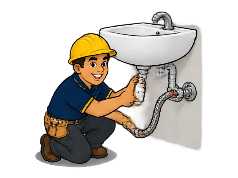 Desenho do técnico do Doutor na Obra fazendo instalação de sifão e engate flexível