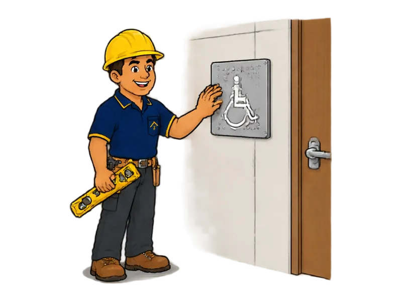 Desenho do técnico do Doutor na Obra fazendo instalação de sinalização tátil e braille