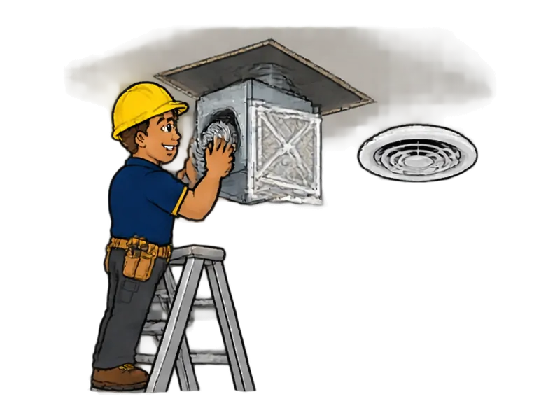 Desenho do técnico do Doutor na Obra fazendo instalação de sistema de renovação de ar