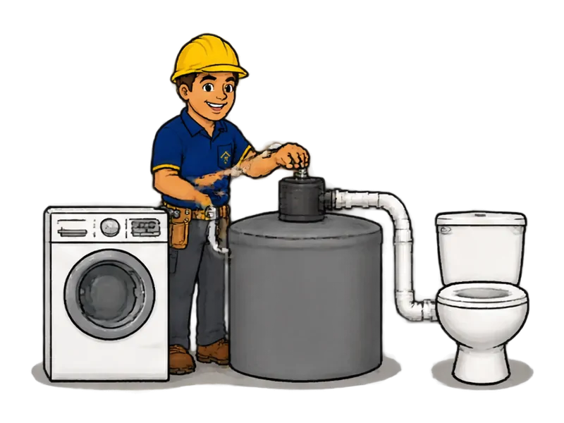 Desenho do técnico do Doutor na Obra fazendo instalação de sistema de reuso de água