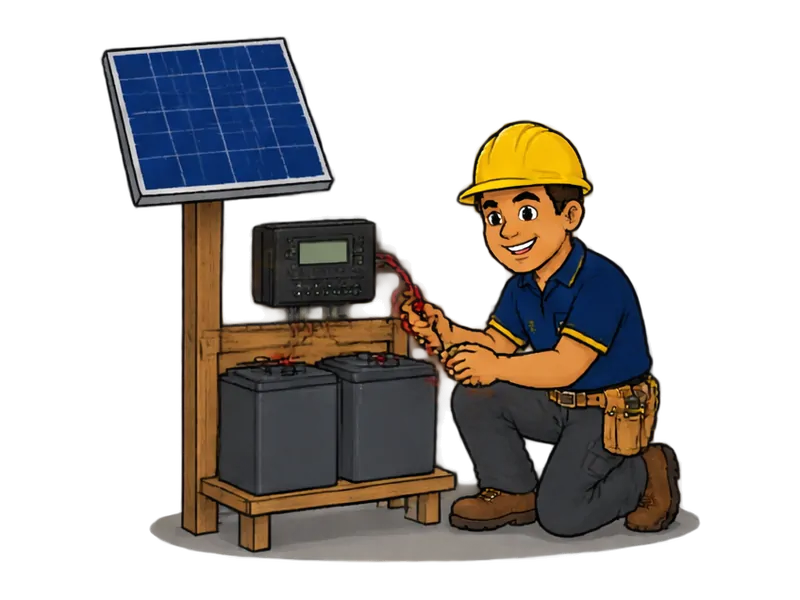 Desenho do técnico do Doutor na Obra fazendo instalação de sistema solar off-grid
