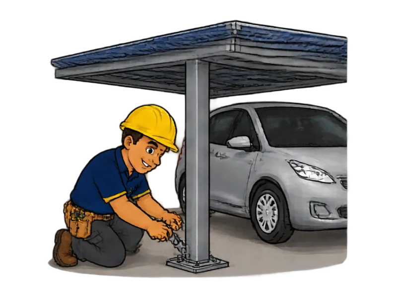 Desenho do técnico do Doutor na Obra fazendo instalação de solar em carport e estacionamento