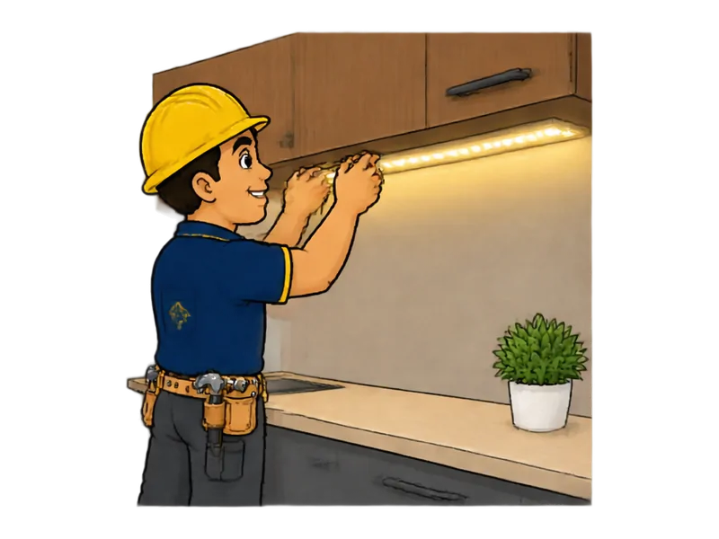 Desenho do técnico do Doutor na Obra fazendo instalação de spots e fitas de LED
