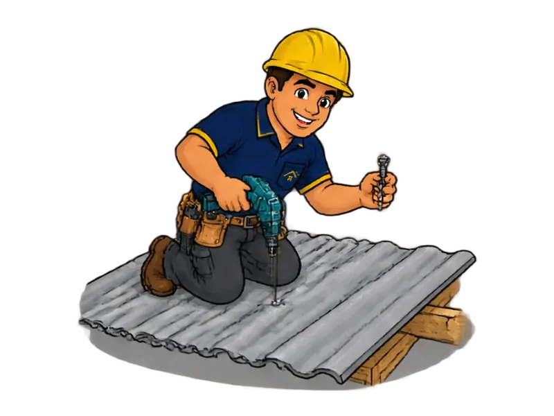 Desenho do técnico do Doutor na Obra fazendo instalação de telha de fibrocimento