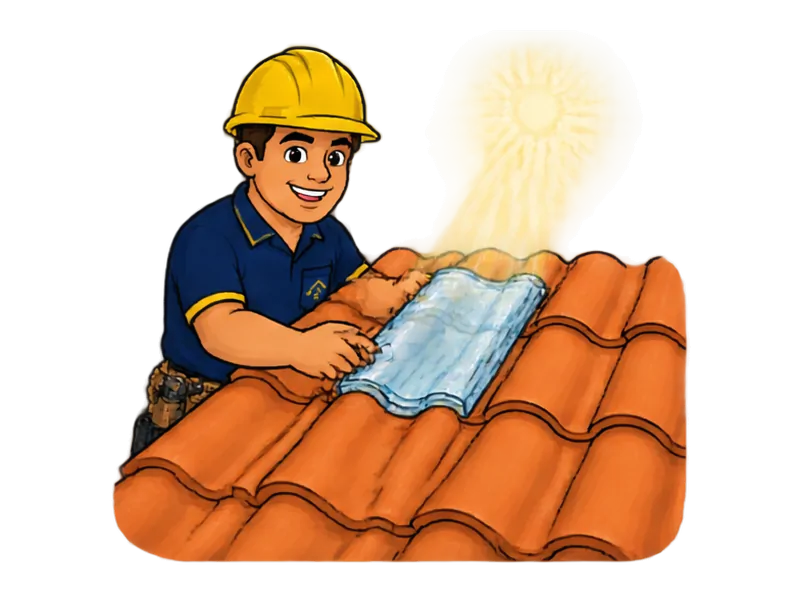 Desenho do técnico do Doutor na Obra fazendo instalação de telha de vidro e translúcida
