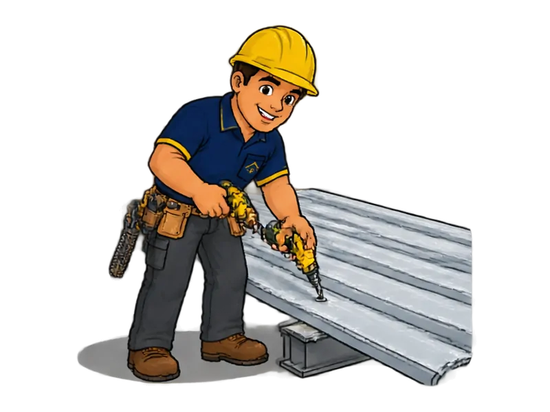 Desenho do técnico do Doutor na Obra fazendo instalação de telha metálica