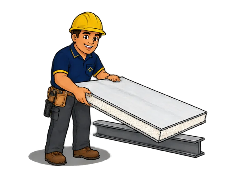 Desenho do técnico do Doutor na Obra fazendo instalação de telha termoacústica (sanduíche)