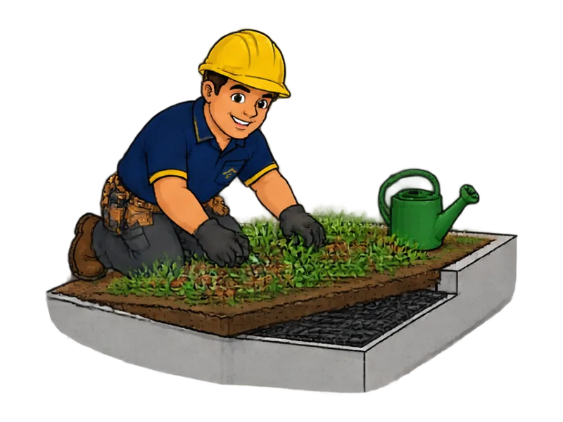 Desenho do técnico do Doutor na Obra fazendo instalação de telhado verde