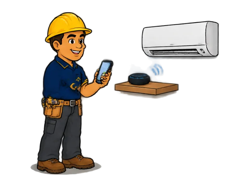 Desenho do técnico do Doutor na Obra fazendo instalação de termostato e controle de ar-condicionado inteligente