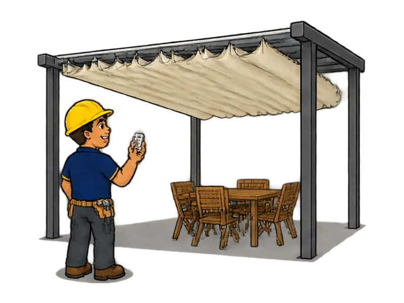 Desenho do técnico do Doutor na Obra fazendo instalação de toldos e coberturas retráteis
