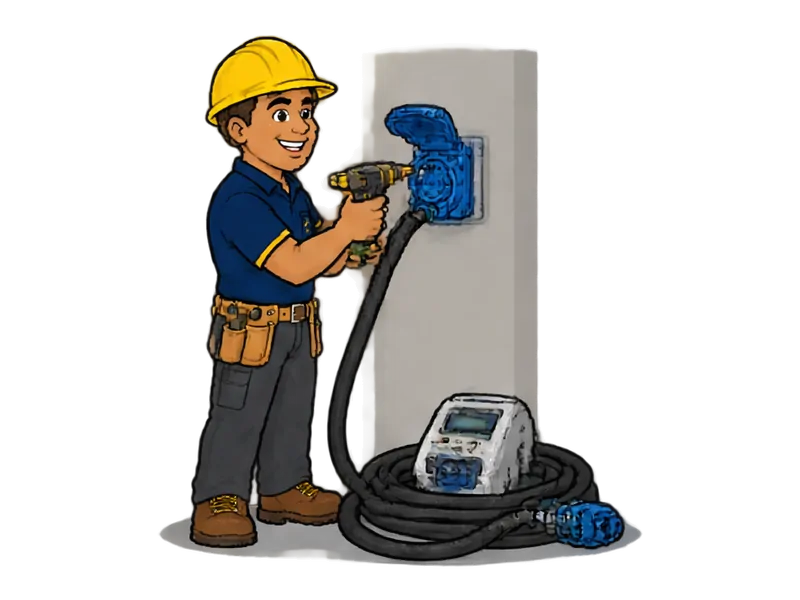 Desenho do técnico do Doutor na Obra fazendo instalação de tomada industrial para recarga