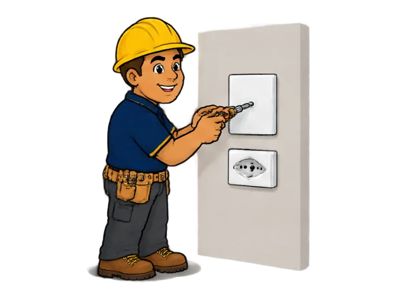 Desenho do técnico do Doutor na Obra fazendo instalação de tomadas e interruptores inteligentes