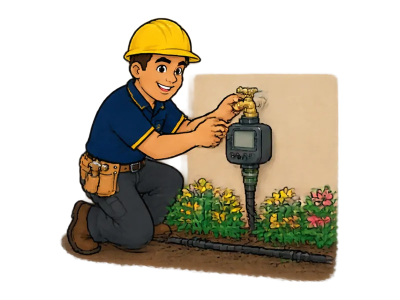 Desenho do técnico do Doutor na Obra fazendo instalação de torneira de jardim e irrigação simples