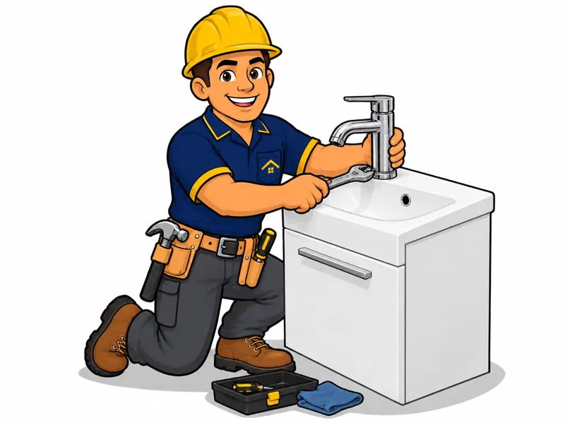 Desenho do técnico do Doutor na Obra fazendo instalação de torneira de pia