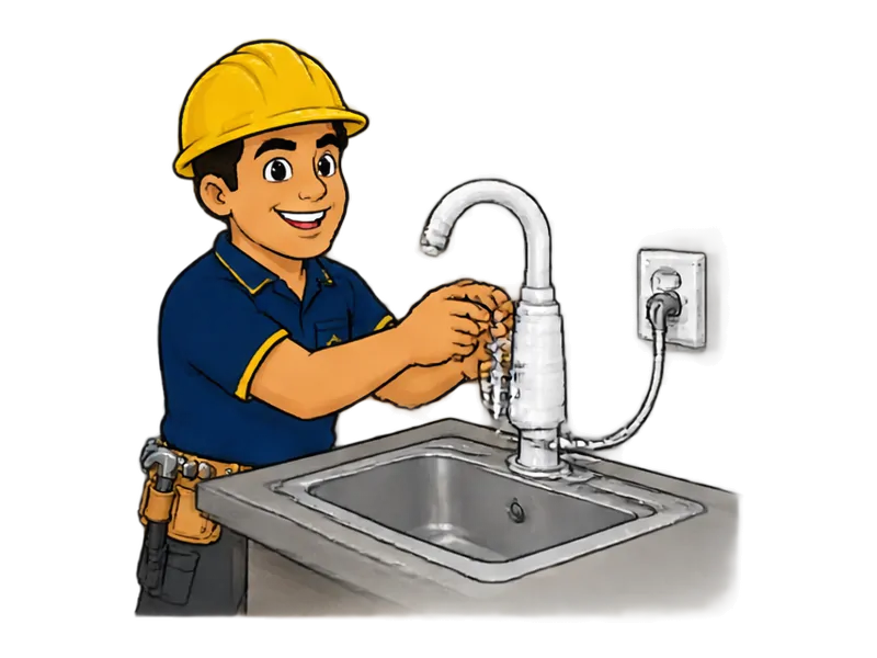 Desenho do técnico do Doutor na Obra fazendo instalação de torneira elétrica