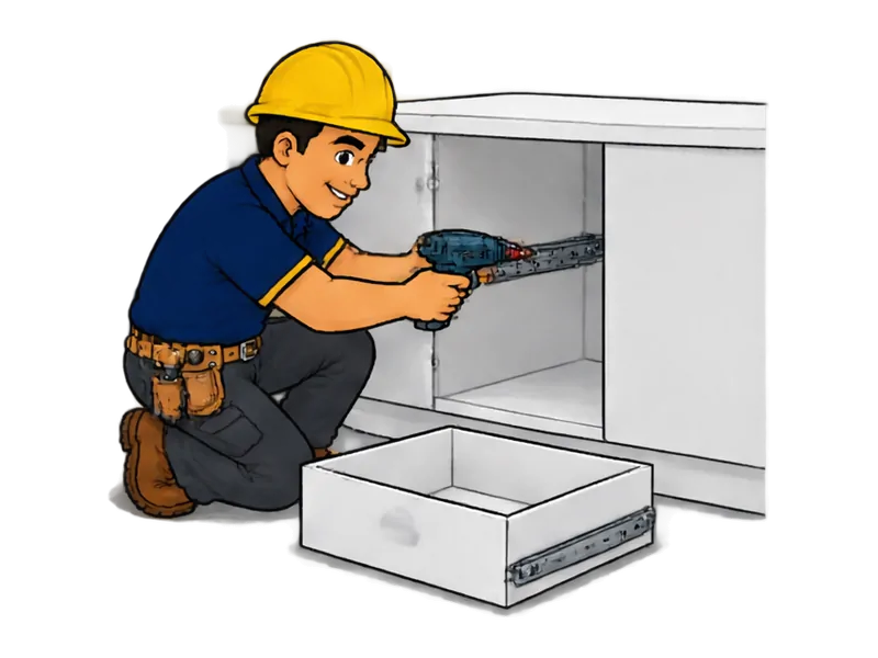 Desenho do técnico do Doutor na Obra fazendo instalação de trilhos e corrediças de armário