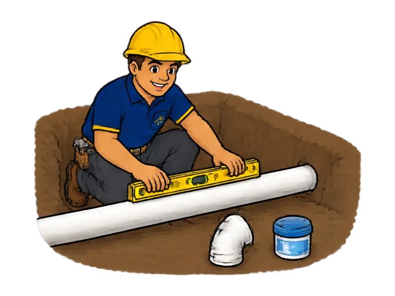 Desenho do técnico do Doutor na Obra fazendo instalação de tubulação de esgoto