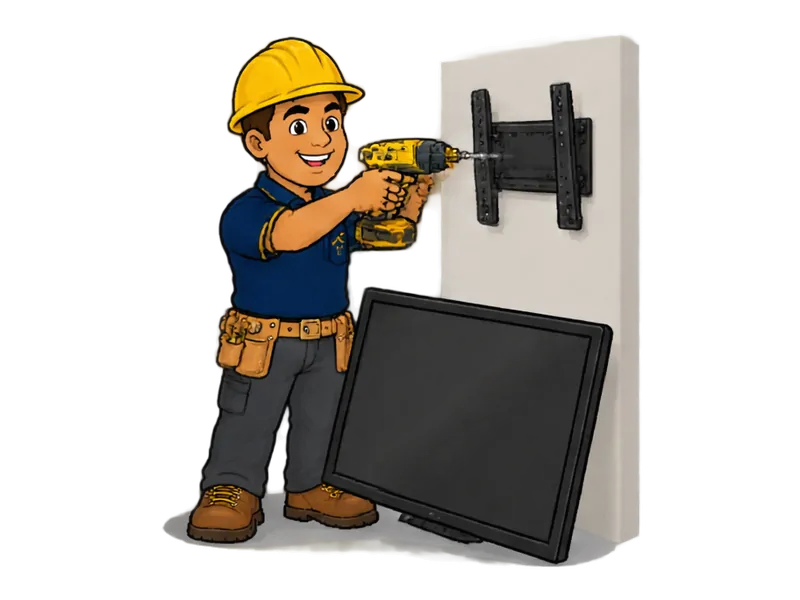 Desenho do técnico do Doutor na Obra fazendo instalação de TV em parede e teto
