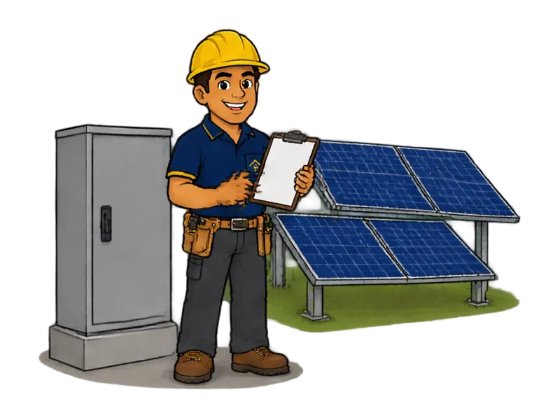 Desenho do técnico do Doutor na Obra fazendo instalação de usina solar (geração distribuída)