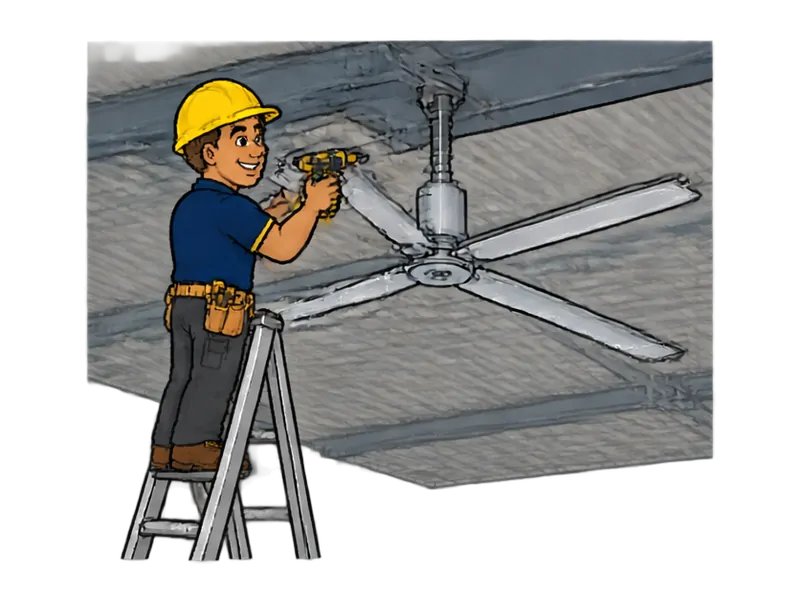Desenho do técnico do Doutor na Obra fazendo instalação de ventiladores industriais
