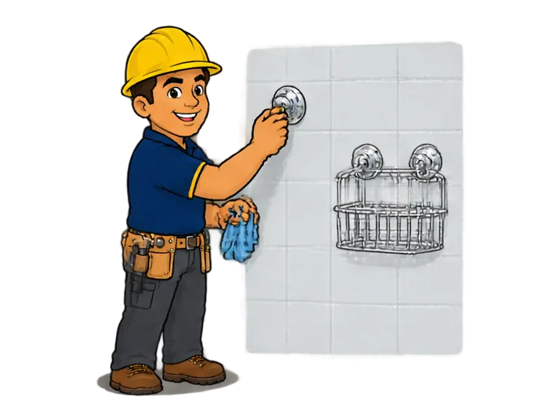 Desenho do técnico do Doutor na Obra fazendo instalação de ventosas e ganchos em azulejo
