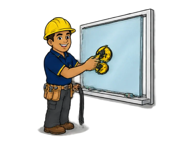 Desenho do técnico do Doutor na Obra fazendo instalação de vidros