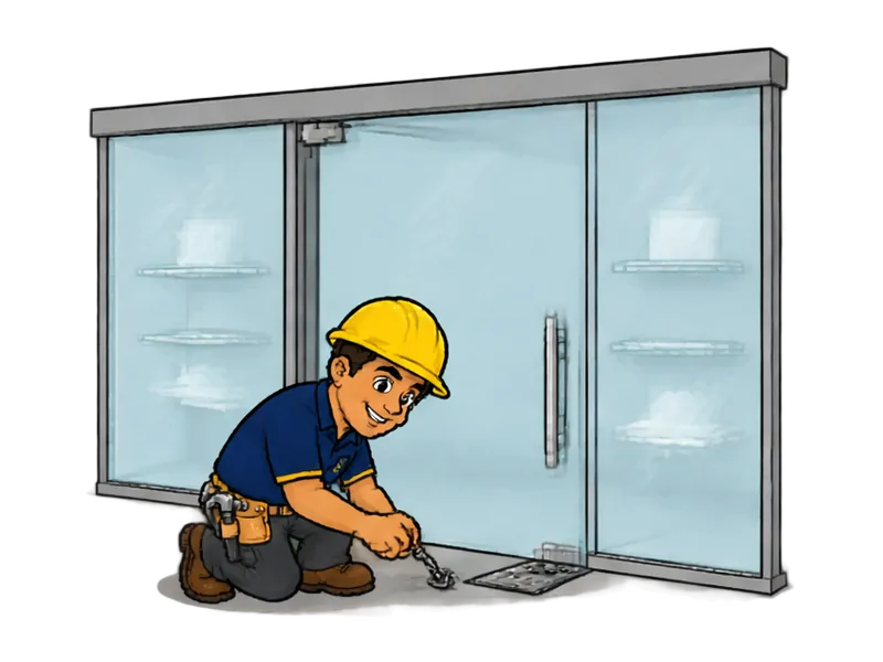Desenho do técnico do Doutor na Obra fazendo instalação de vitrine e fechamento comercial