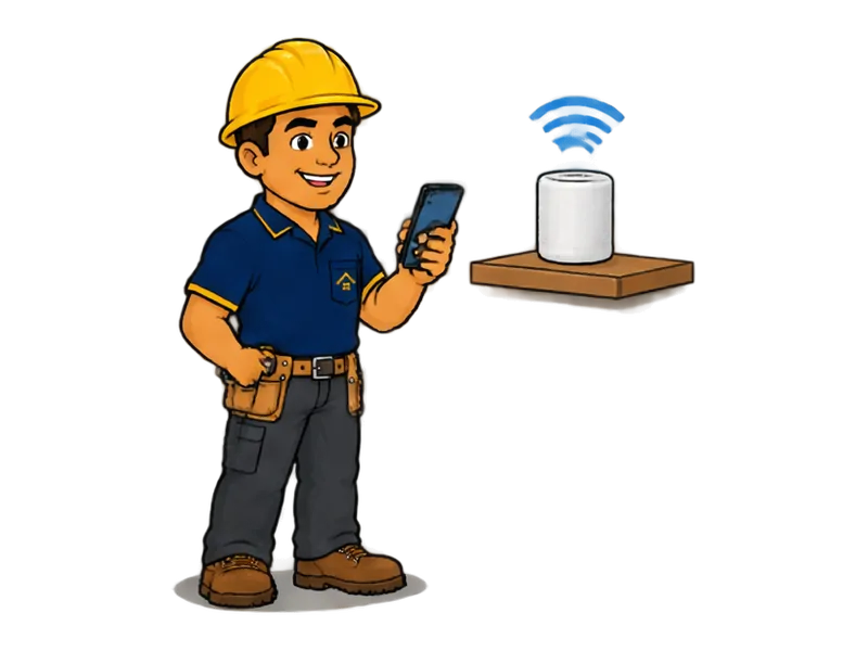 Desenho do técnico do Doutor na Obra fazendo instalação de wi-fi e rede mesh
