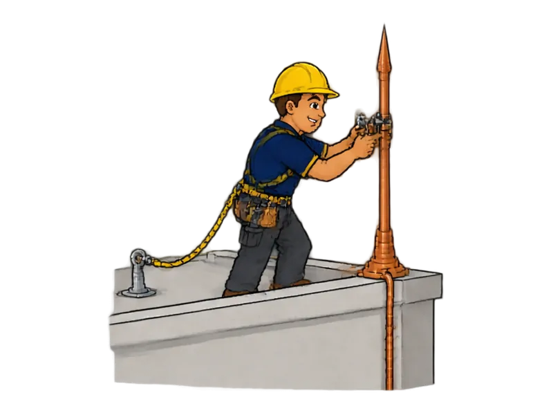 Desenho do técnico do Doutor na Obra fazendo instalação e manutenção de para-raios em altura