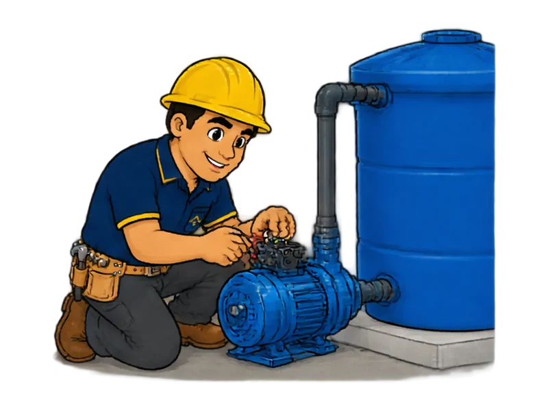 Desenho do técnico do Doutor na Obra fazendo instalação elétrica de bomba d'água