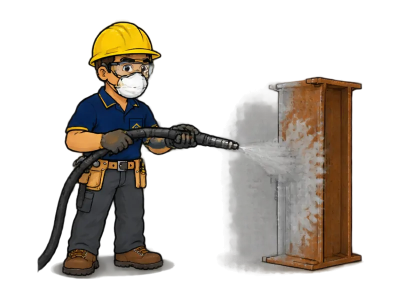 Desenho do técnico do Doutor na Obra fazendo jateamento de areia e granalha