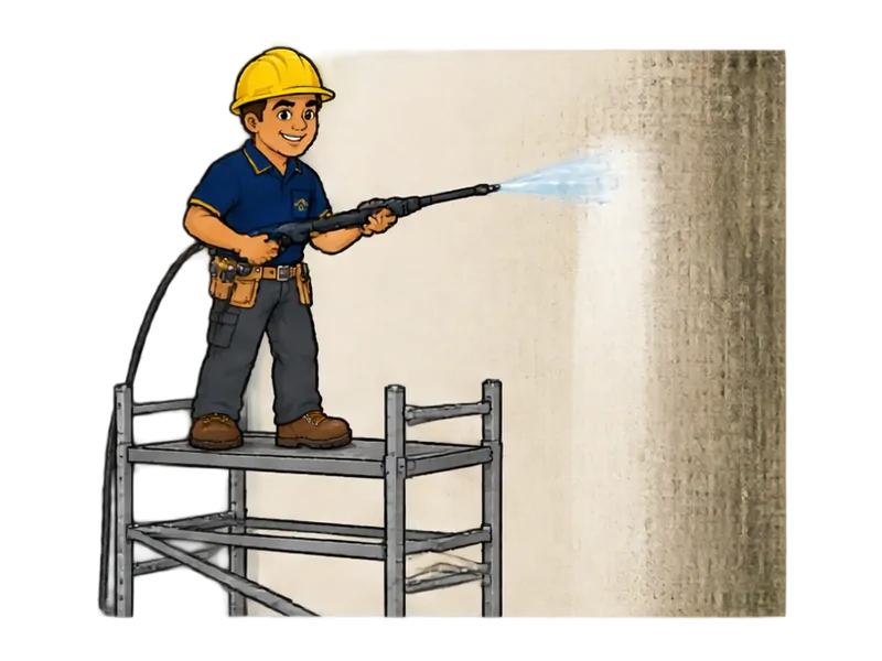 Desenho do técnico do Doutor na Obra fazendo lavagem de muros e fachadas com hidrojateamento
