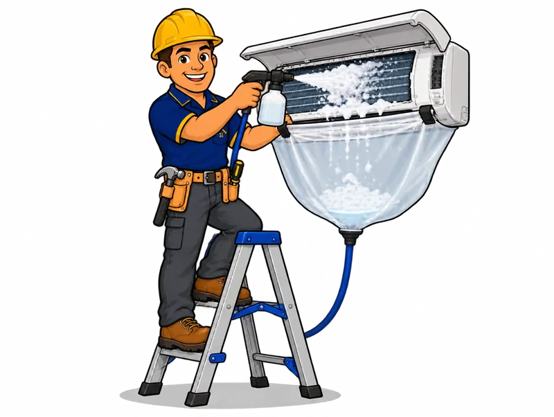Desenho do técnico do Doutor na Obra fazendo limpeza de ar condicionado