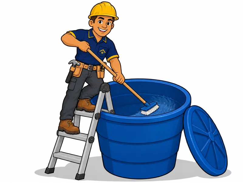 Desenho do técnico do Doutor na Obra fazendo limpeza de caixa d'água