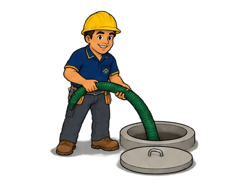 Desenho do técnico do Doutor na Obra fazendo limpeza de fossa (limpa-fossa)