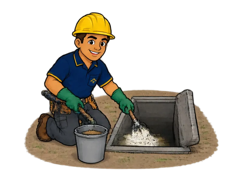 Desenho do técnico do Doutor na Obra fazendo limpeza de fossas e caixas de gordura