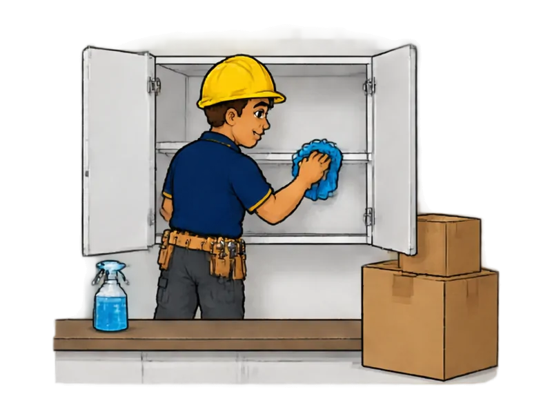 Desenho do técnico do Doutor na Obra fazendo limpeza de imóvel antes e depois de mudança