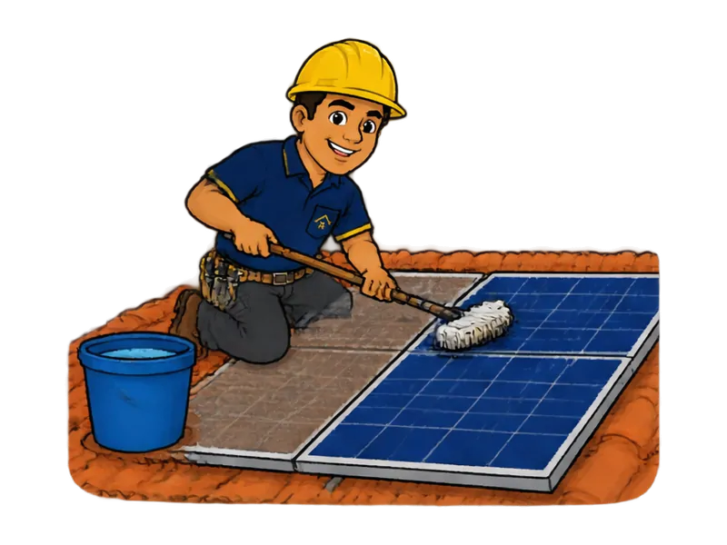 Desenho do técnico do Doutor na Obra fazendo limpeza de painéis solares
