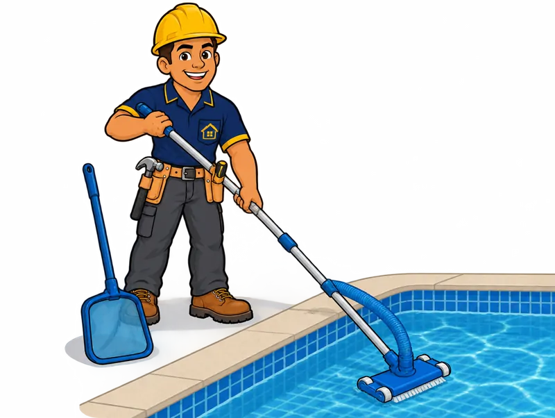 Desenho do técnico do Doutor na Obra fazendo limpeza de piscina